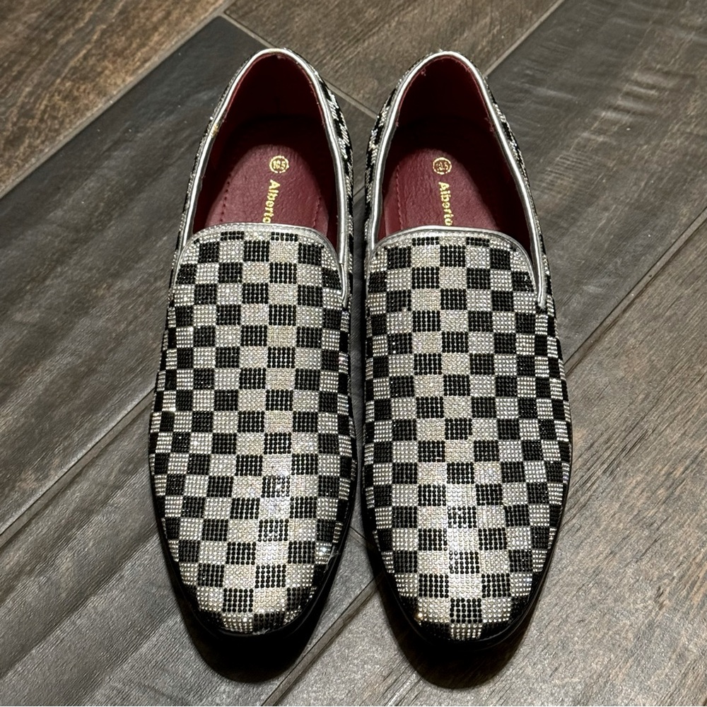 NIB Alberto Fellini Checkered Jeweled Loafers